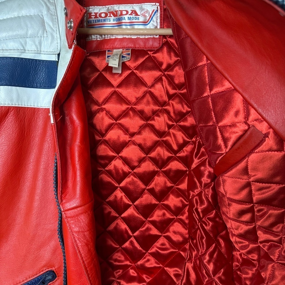 Vintage Honda Leather Motorcycle Racing Jacket Red White Blue Mens Size 42 - Picture 8 of 16